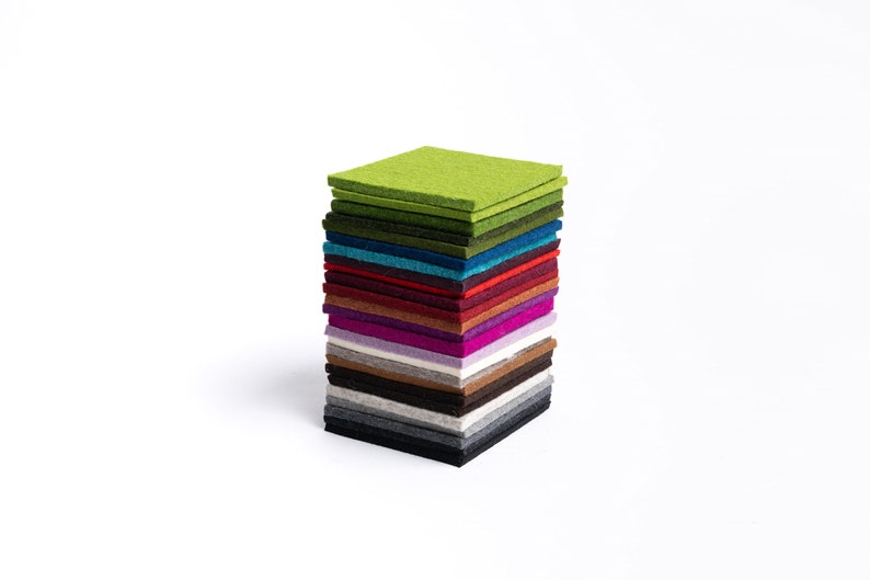 Lot de 6 sous-verres en feutre de laine carrés 10 x 10 cm épaisseur 5 mm