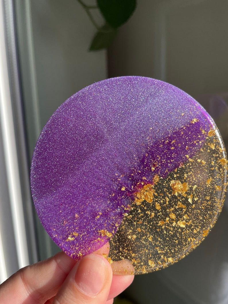 Dessous de verre rond en résine époxy, 8 cm