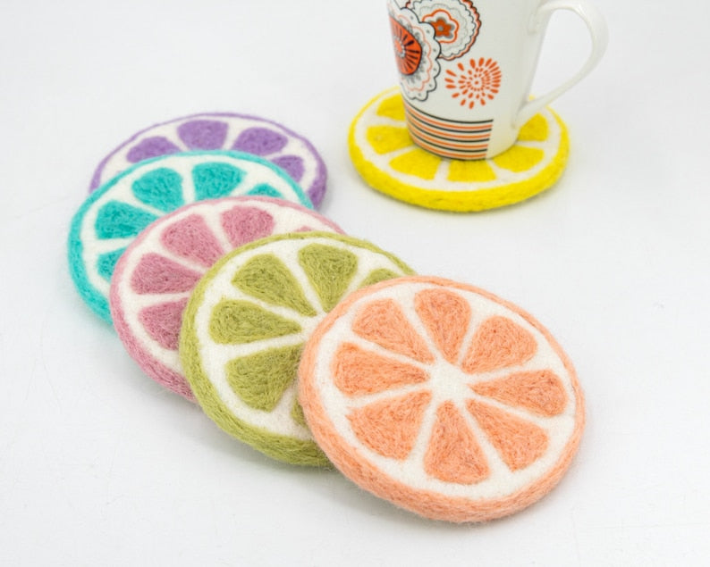 Sous-bocks ronds en feutre de fruits, 10 cm, lot de 6 couleurs