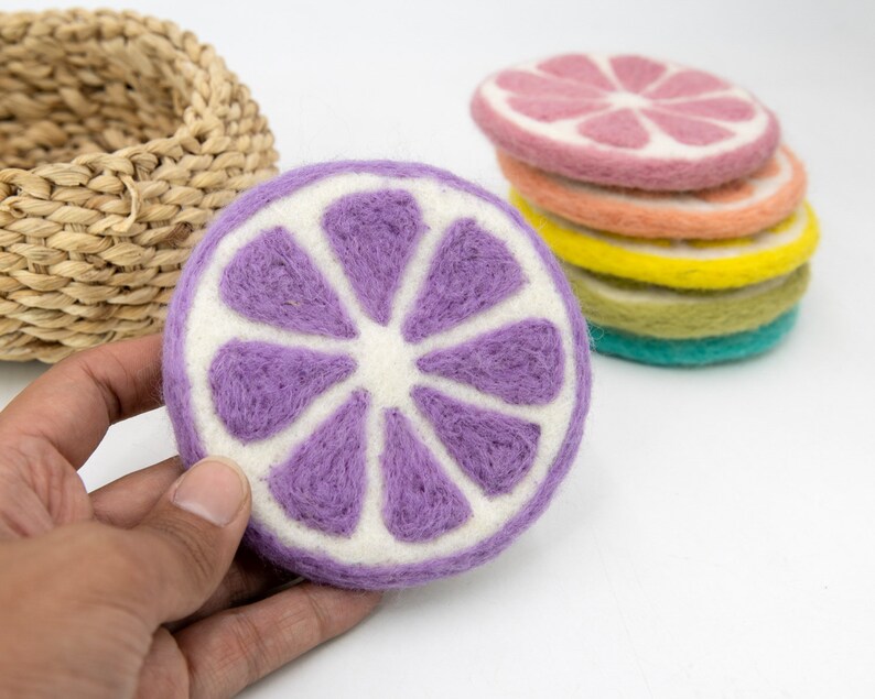 Sous-bocks ronds en feutre de fruits, 10 cm, lot de 6 couleurs