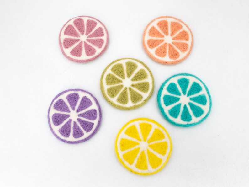 Sous-bocks ronds en feutre de fruits, 10 cm, lot de 6 couleurs