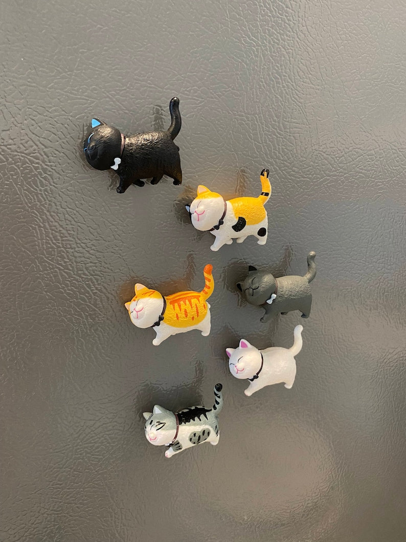 6 aimants de réfrigérateur chat faits main, drôles, couleurs variables, 1.5 x 1.75 po