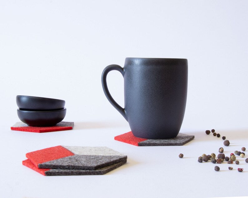Sous-bocks hexagonaux en feutre de laine – Jeu de 6 sous-verres géométriques colorés