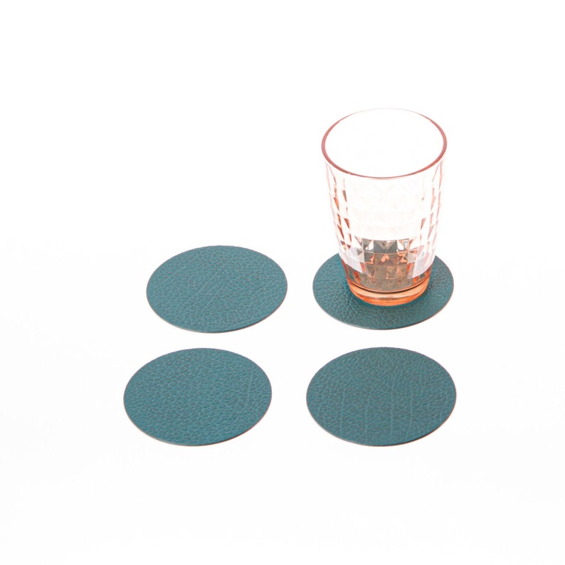 Sous-verres ronds en cuir recyclé - Lot de 4 à 10, 10 cm