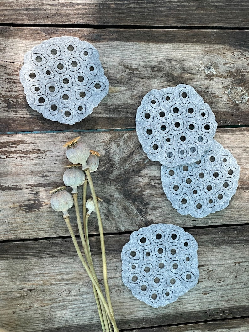 Sous-bocks en feutre Lotus - Lot de 4/6/8 - Diamètre 10 cm