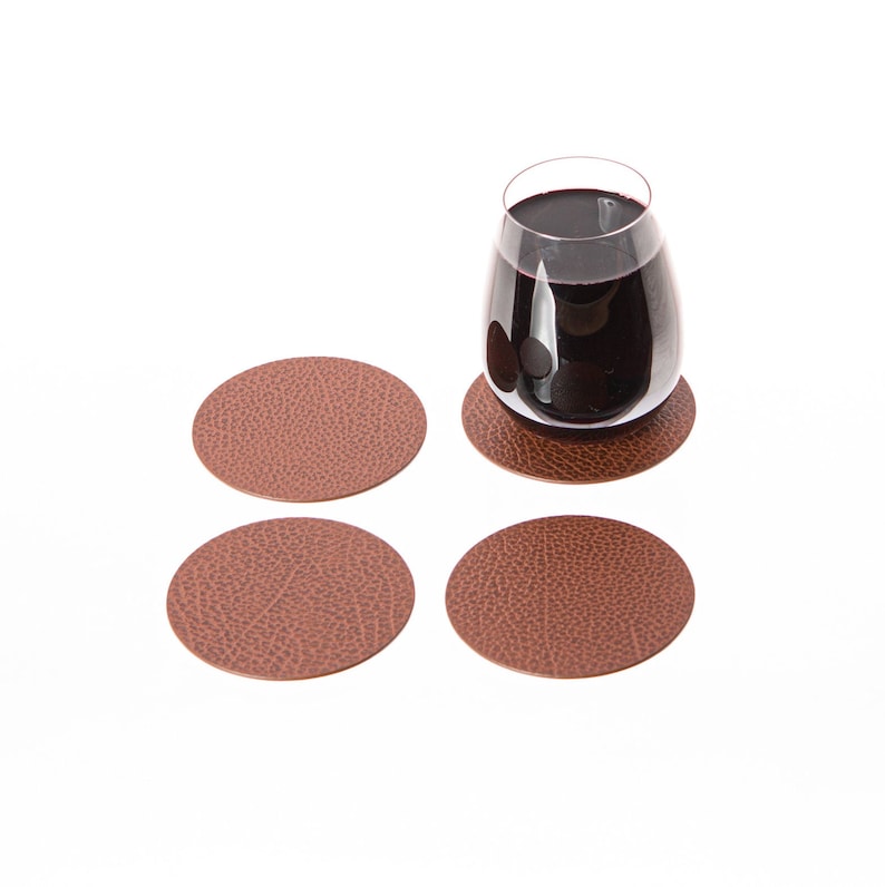 Sous-verres ronds en cuir recyclé - Lot de 4 à 10, 10 cm