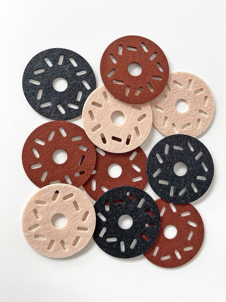 Sous-verres en feutre Donut 10 cm Lot de 4/6/8 Rose Noir Marron