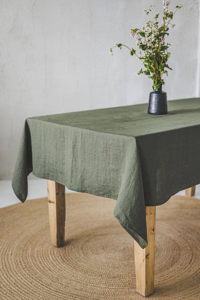 Chemin de table en lin gris à rayures noires, 205 g/m², lin naturel