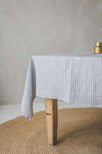 Chemin de table en lin gris à rayures noires, 205 g/m², lin naturel