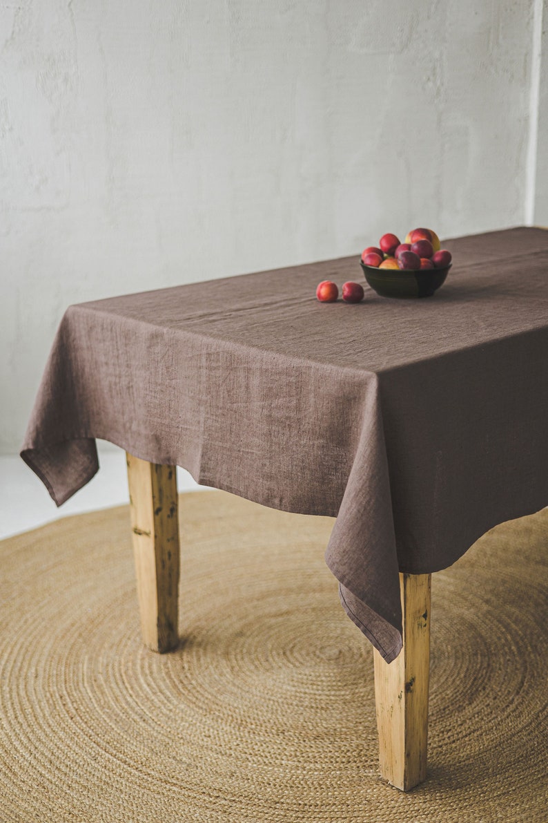 Chemin de table en lin gris à rayures noires, 205 g/m², lin naturel