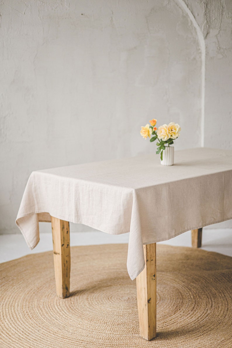 Chemin de table en lin gris à rayures noires, 205 g/m², lin naturel