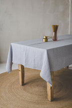 Chemin de table en lin gris à rayures noires, 205 g/m², lin naturel