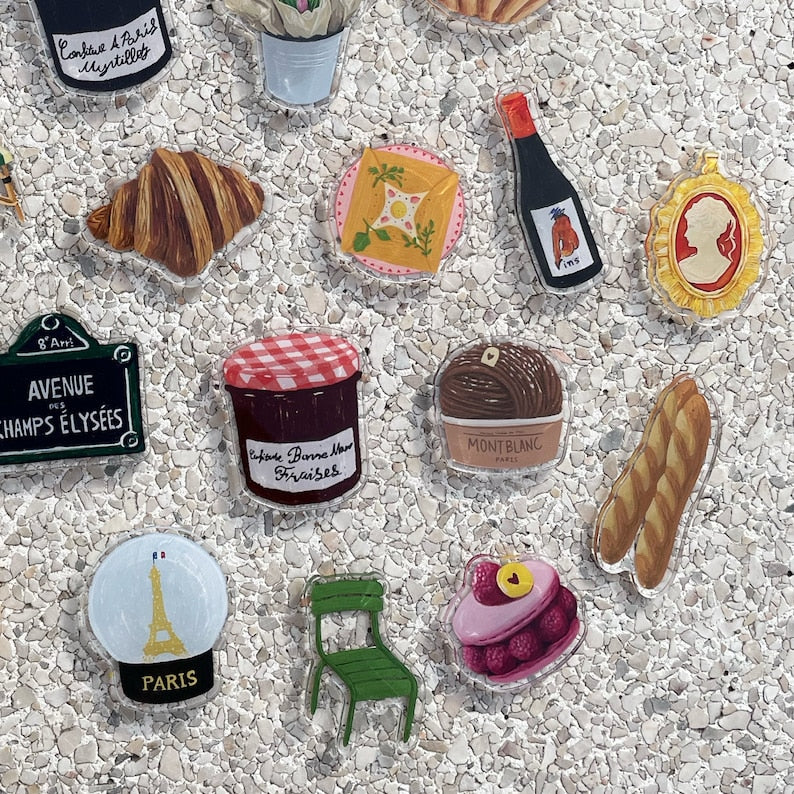 Aimant Illustration Acrylique Café Croissant Café
