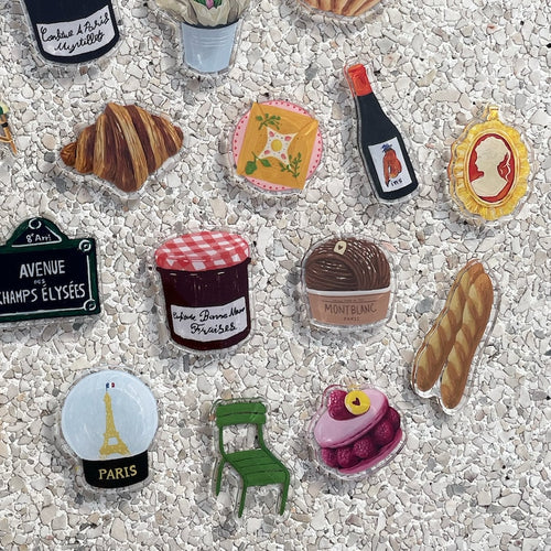 Aimant Illustration Acrylique Café Croissant Café