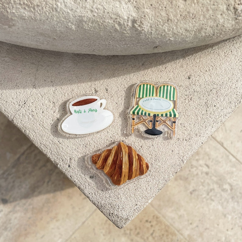 Aimant Illustration Acrylique Café Croissant Café