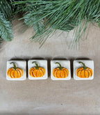Citrouille Aimants Carrés Céramique 3,4 cm, 4 Pièces, Thème Automne, Réfrigérateur Bureau, Décoration Rustique