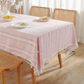 Nappe en coton et lin avec pompons, style bohème campagnard, lavable en machine