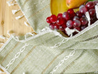 Nappe en coton et lin avec pompons, style bohème campagnard, lavable en machine