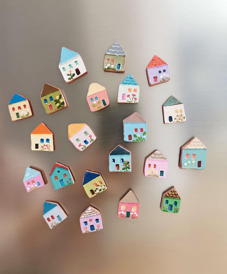 Mini aimants réfrigérateur en argile peints à la main, décoration cuisine, cadeau crémaillère