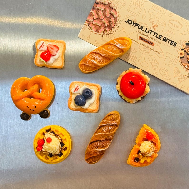 Aimants de boulangerie faits main : décorations de pâtisserie et pain pour réfrigérateur