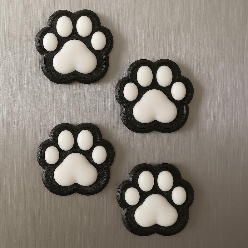 Lot de 4 Aimants Pattes de Chat/Chien – Décoration Magnétique pour Frigo ou Tableau, 2,5 cm, Plastique PLA