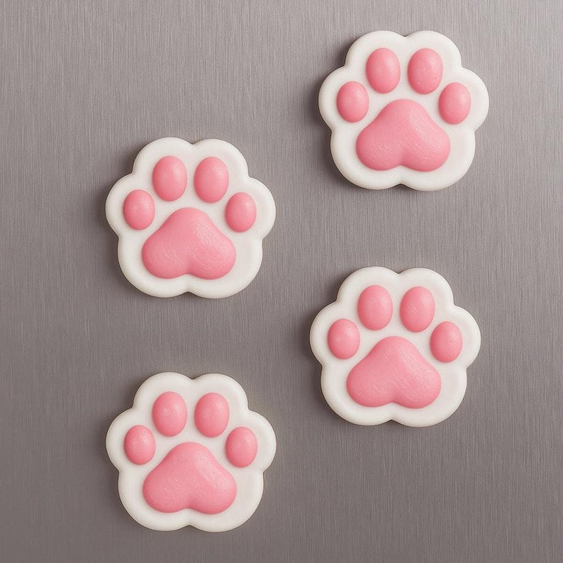 Lot de 4 Aimants Pattes de Chat/Chien – Décoration Magnétique pour Frigo ou Tableau, 2,5 cm, Plastique PLA