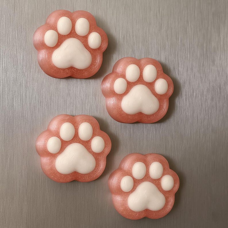 Lot de 4 Aimants Pattes de Chat/Chien – Décoration Magnétique pour Frigo ou Tableau, 2,5 cm, Plastique PLA