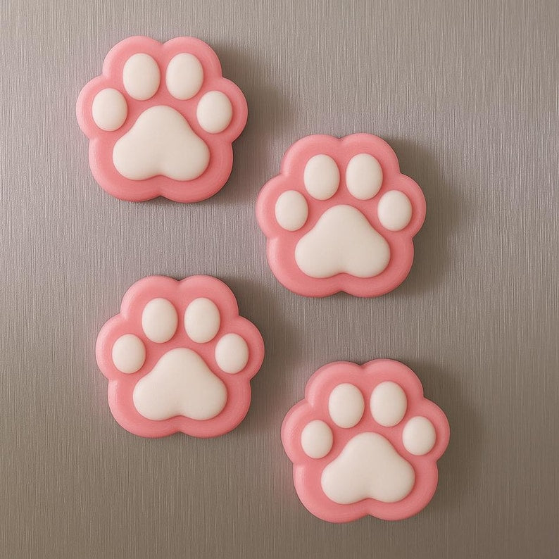 Lot de 4 Aimants Pattes de Chat/Chien – Décoration Magnétique pour Frigo ou Tableau, 2,5 cm, Plastique PLA