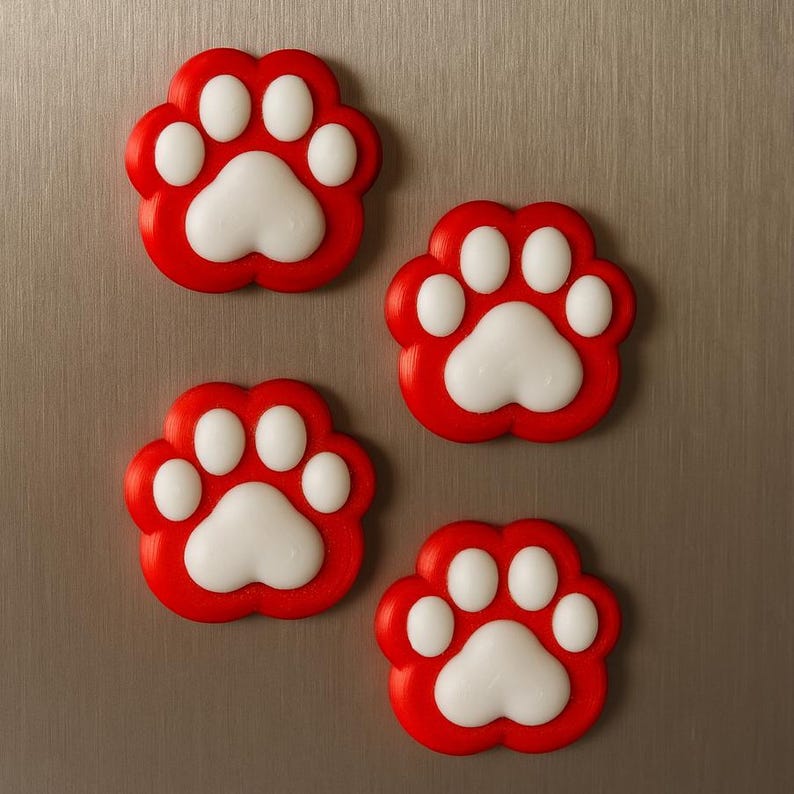 Lot de 4 Aimants Pattes de Chat/Chien – Décoration Magnétique pour Frigo ou Tableau, 2,5 cm, Plastique PLA