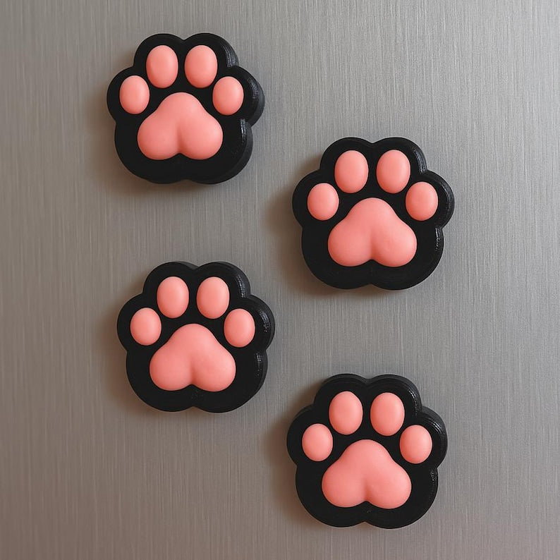 Lot de 4 Aimants Pattes de Chat/Chien – Décoration Magnétique pour Frigo ou Tableau, 2,5 cm, Plastique PLA