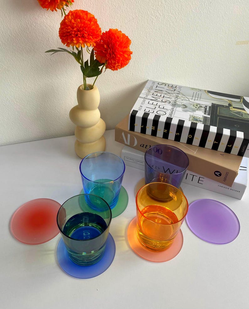 Set de 6 sous-verres en acrylique givré avec motif dégradé , 10 cm, 3 mm
