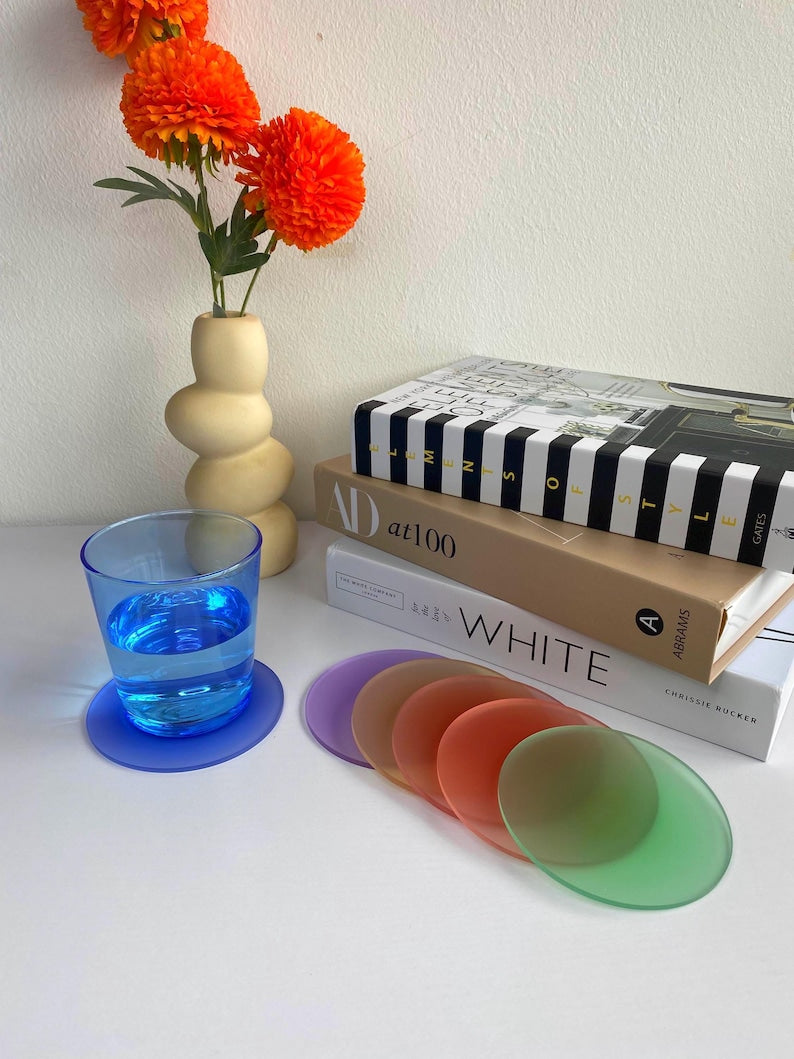 Set de 6 sous-verres en acrylique givré avec motif dégradé , 10 cm, 3 mm