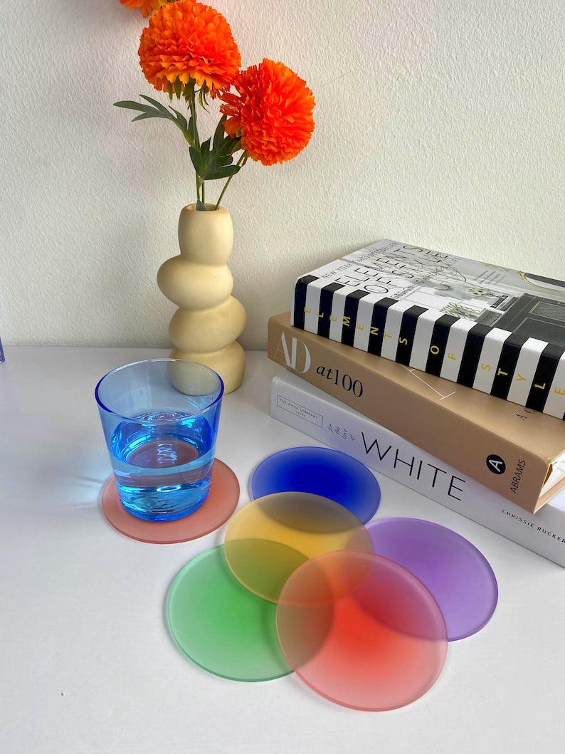 Set de 6 sous-verres en acrylique givré avec motif dégradé , 10 cm, 3 mm