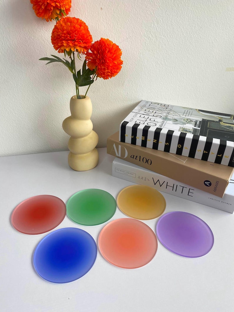 Set de 6 sous-verres en acrylique givré avec motif dégradé , 10 cm, 3 mm
