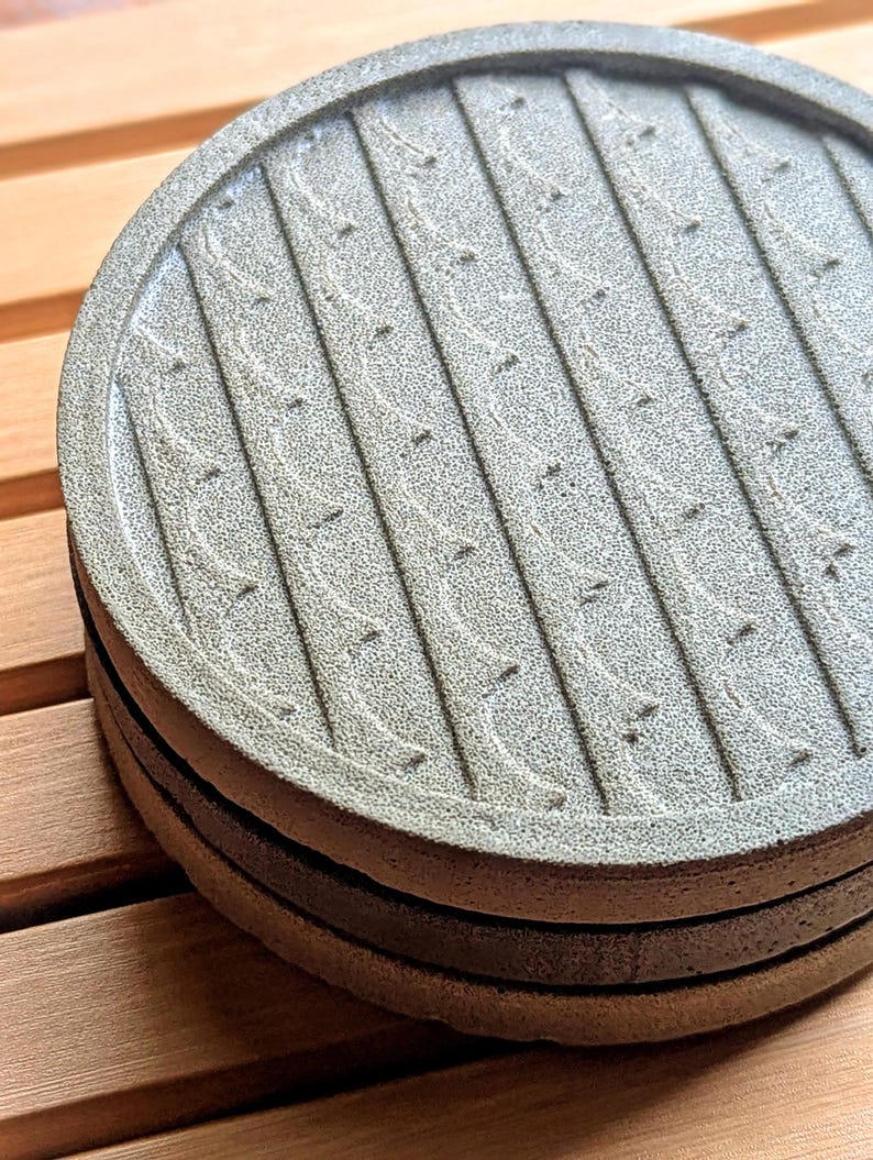 Sous-verres en béton lot de 4, gris ciment, 10 cm diamètre
