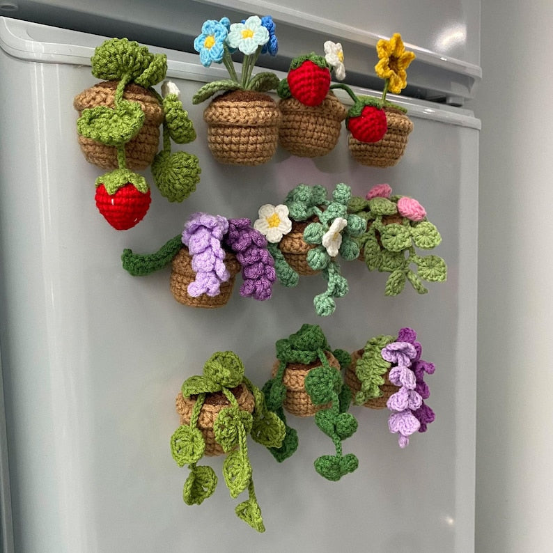 Aimant pour réfrigérateur plante au crochet, décoration fleur bohème cuisine