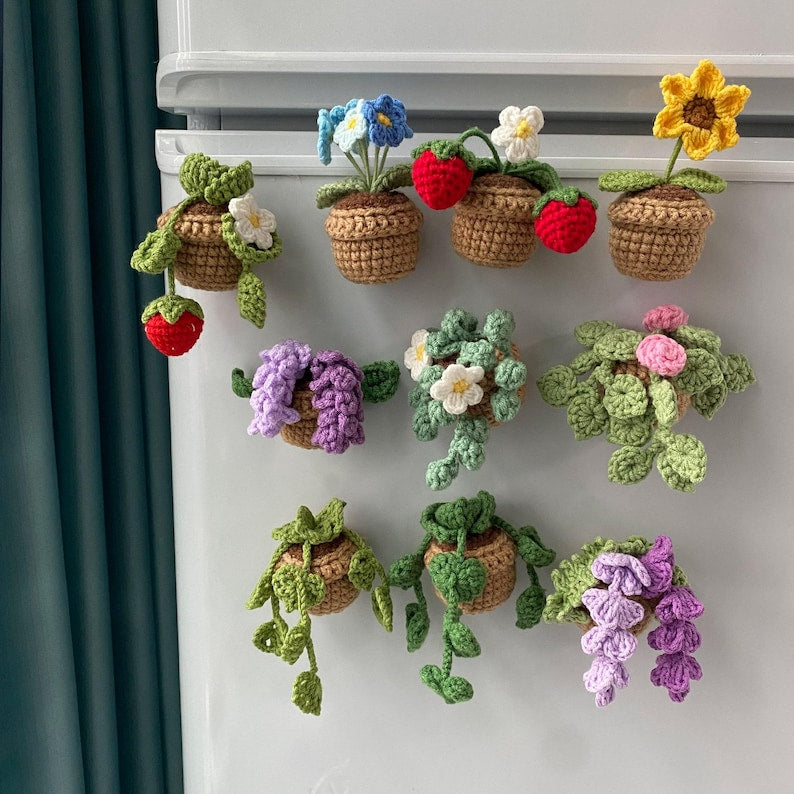 Aimant pour réfrigérateur plante au crochet, décoration fleur bohème cuisine