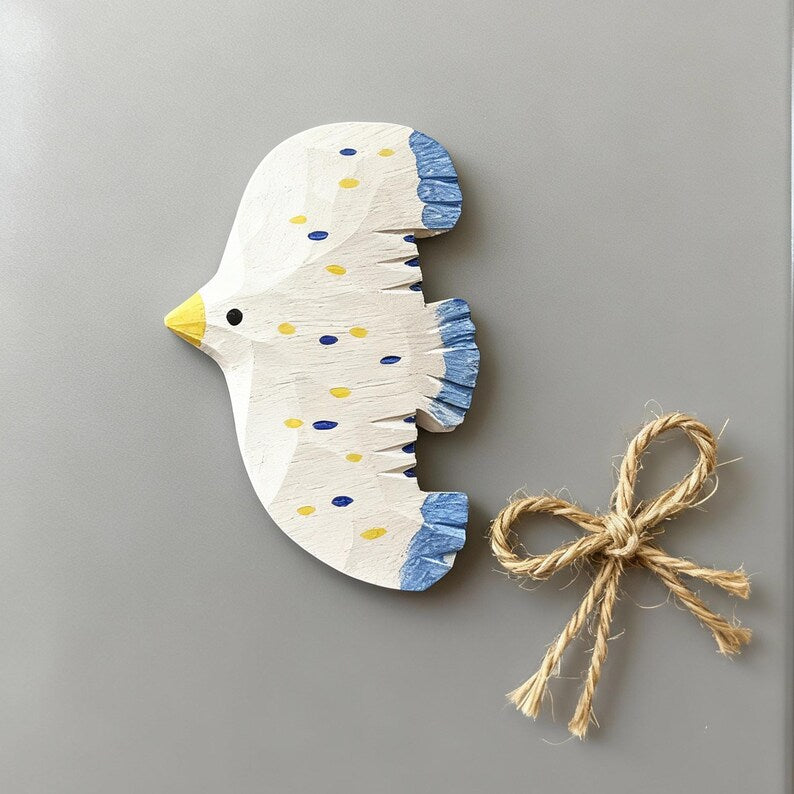 Aimant de réfrigérateur mouette peint à la main, décoration de cuisine côtière, 8 cm × 5,5 cm, bois