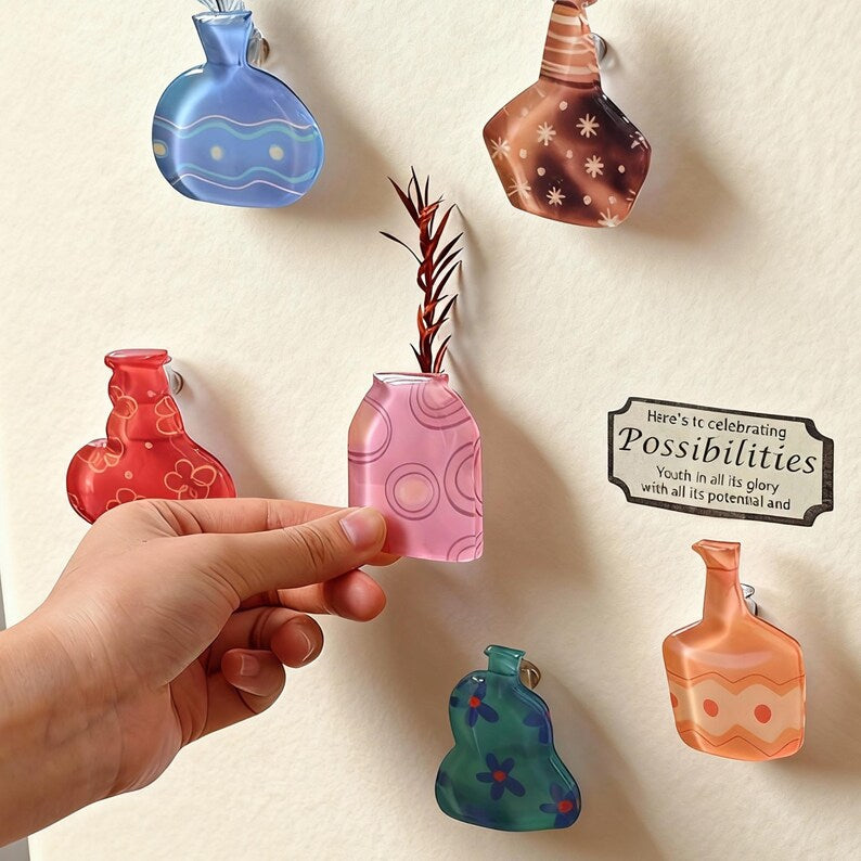 Mini vase aimanté pour réfrigérateur, support pour fleurs séchées, notes, décoration magnétique minimaliste