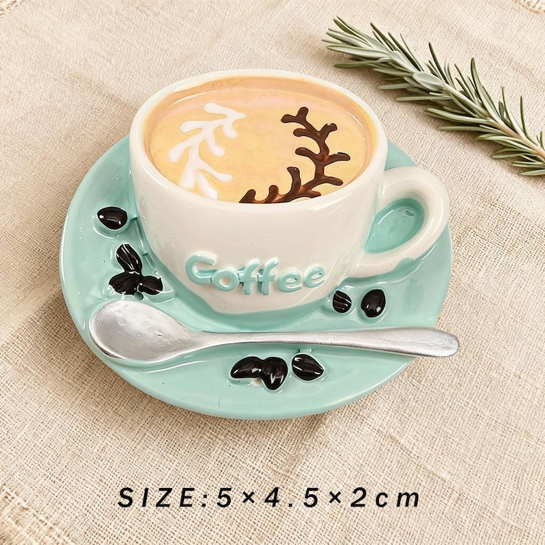 Aimants 3D réfrigérateur café pain dessert, décoration cuisine amusante