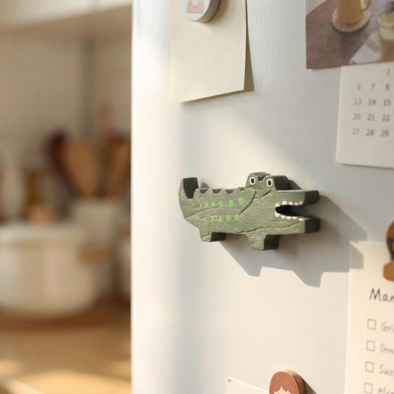 Aimants pour réfrigérateur en bois peints à la main, décoration animal dessin animé mignon, aimant cuisine