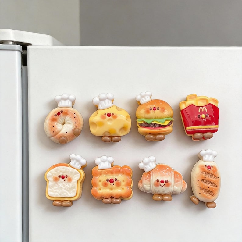 Ensemble d'aimants pour réfrigérateur, frites et hamburgers, résine synthétique, décoration de cuisine