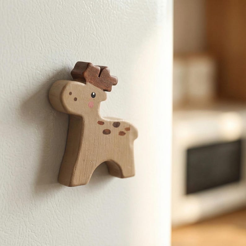 Aimants pour réfrigérateur en bois peints à la main, décoration animal dessin animé mignon, aimant cuisine