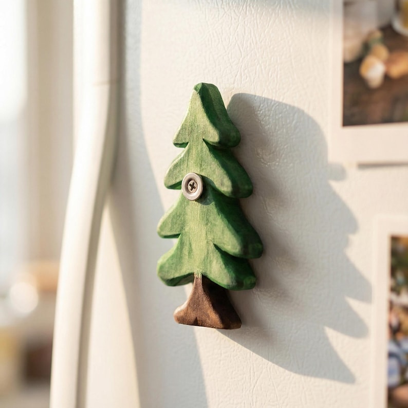 Aimants pour réfrigérateur en bois peints à la main, décoration animal dessin animé mignon, aimant cuisine