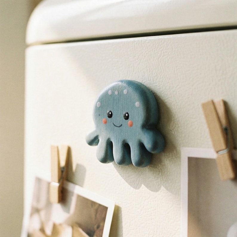 Aimants pour réfrigérateur en bois peints à la main, décoration animal dessin animé mignon, aimant cuisine