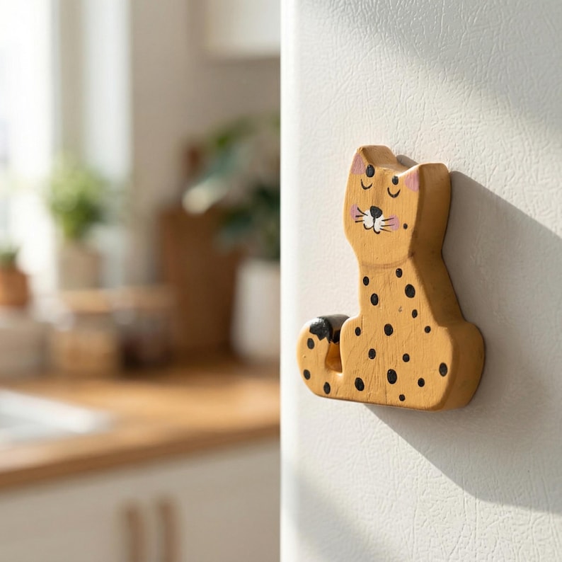 Aimants pour réfrigérateur en bois peints à la main, décoration animal dessin animé mignon, aimant cuisine