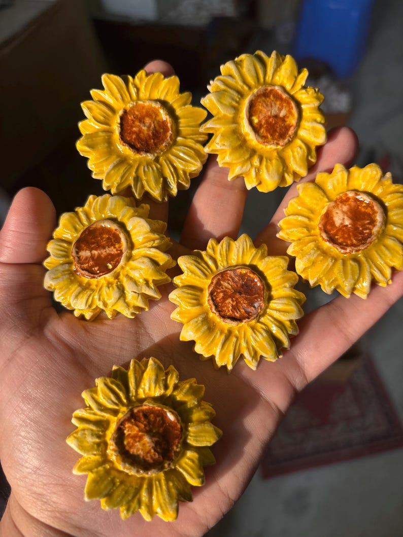 Aimant pour réfrigérateur tournesol céramique jaune, lot de 1 environ 4-5 cm
