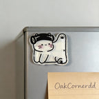 Aimant de réfrigérateur chat blanc kawaii en acrylique transparent, décoration pour réfrigérateur et casier