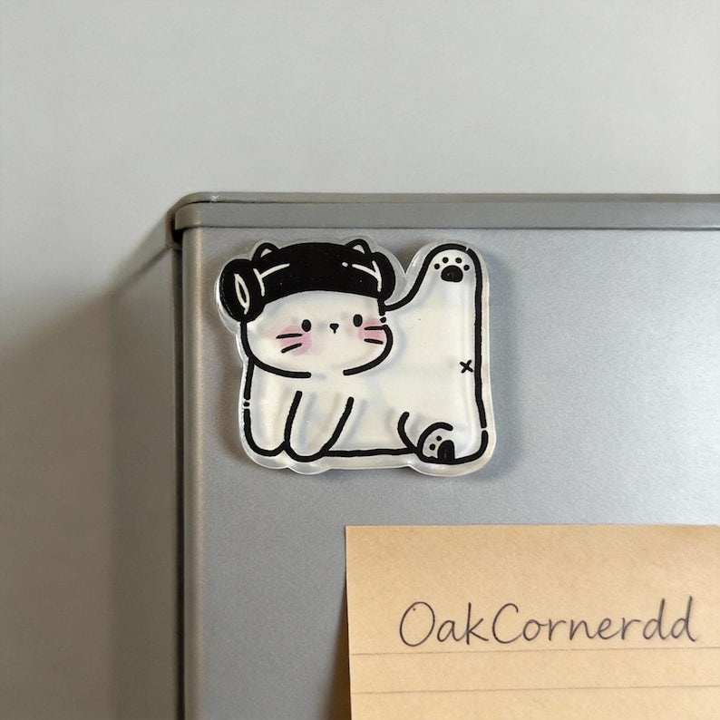 Aimant de réfrigérateur chat blanc kawaii en acrylique transparent, décoration pour réfrigérateur et casier