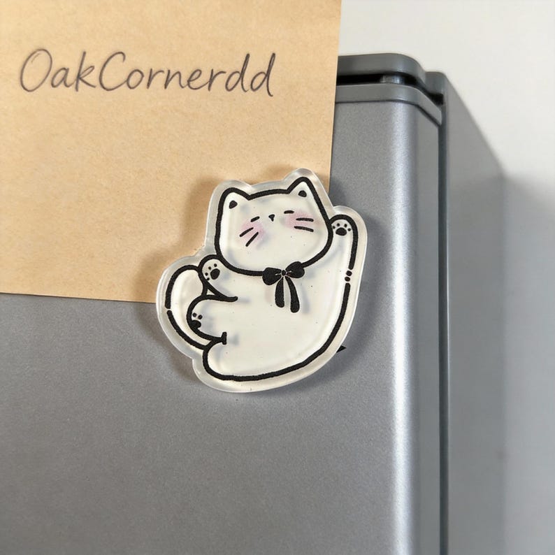 Aimant de réfrigérateur chat blanc kawaii en acrylique transparent, décoration pour réfrigérateur et casier